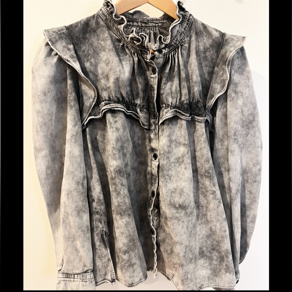 Isabel Marant Etoile Idety Blouse Tie Dye Gray Size 38